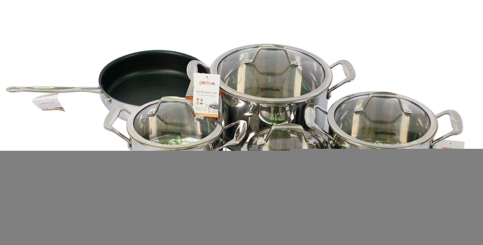 bộ nồi chảo inox Goldsun đang được ưa chuộng