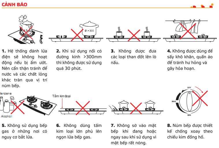 cảnh báo khi sử dụng bếp âm