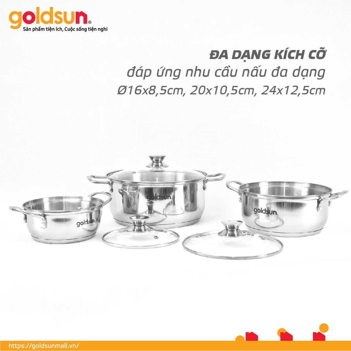 Bộ nồi inox 3 đáy Goldsun GPS1723