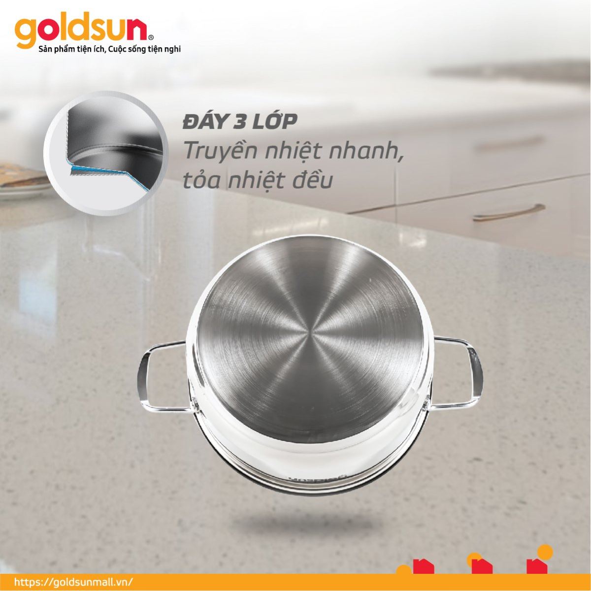 Bộ nồi inox 3 đáy Goldsun GPS1723