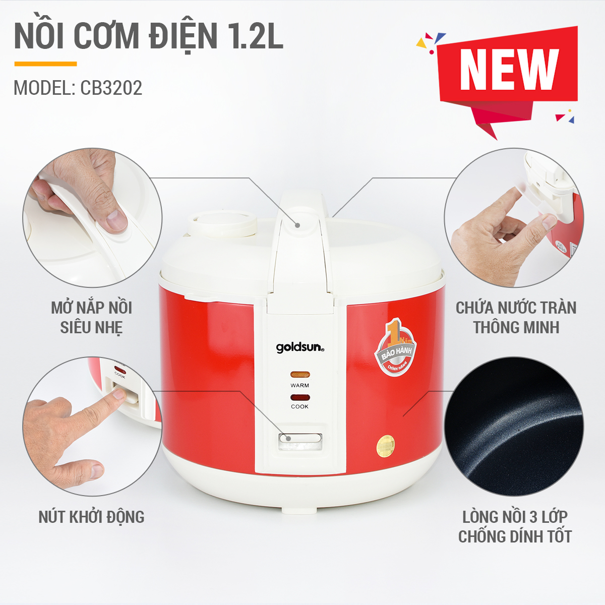 Nồi cơm điện Goldsun CB3202 (1,2 lít)
