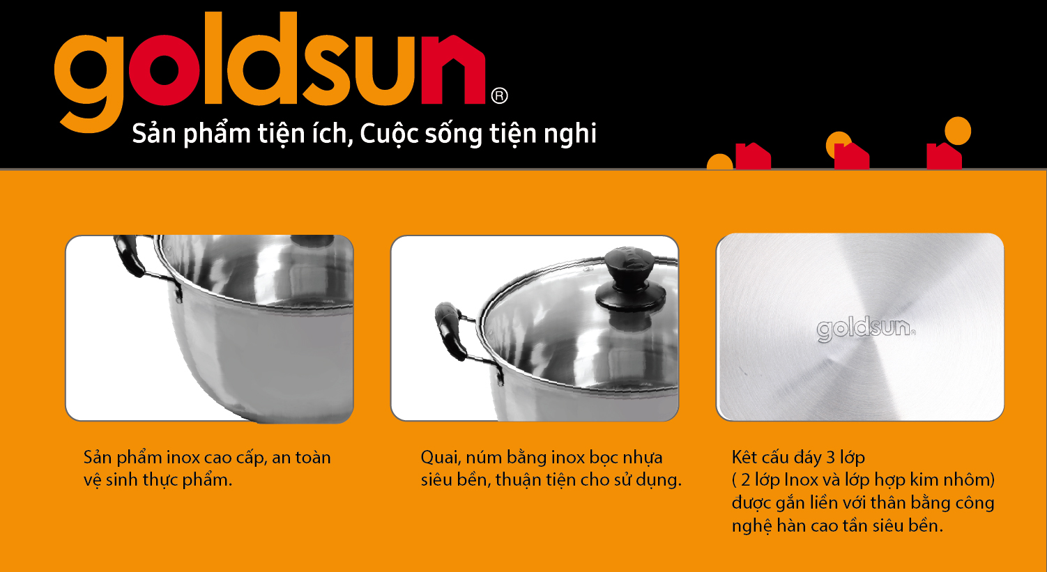 Bộ nồi inox bếp từ Goldsun GE21-3306SG*