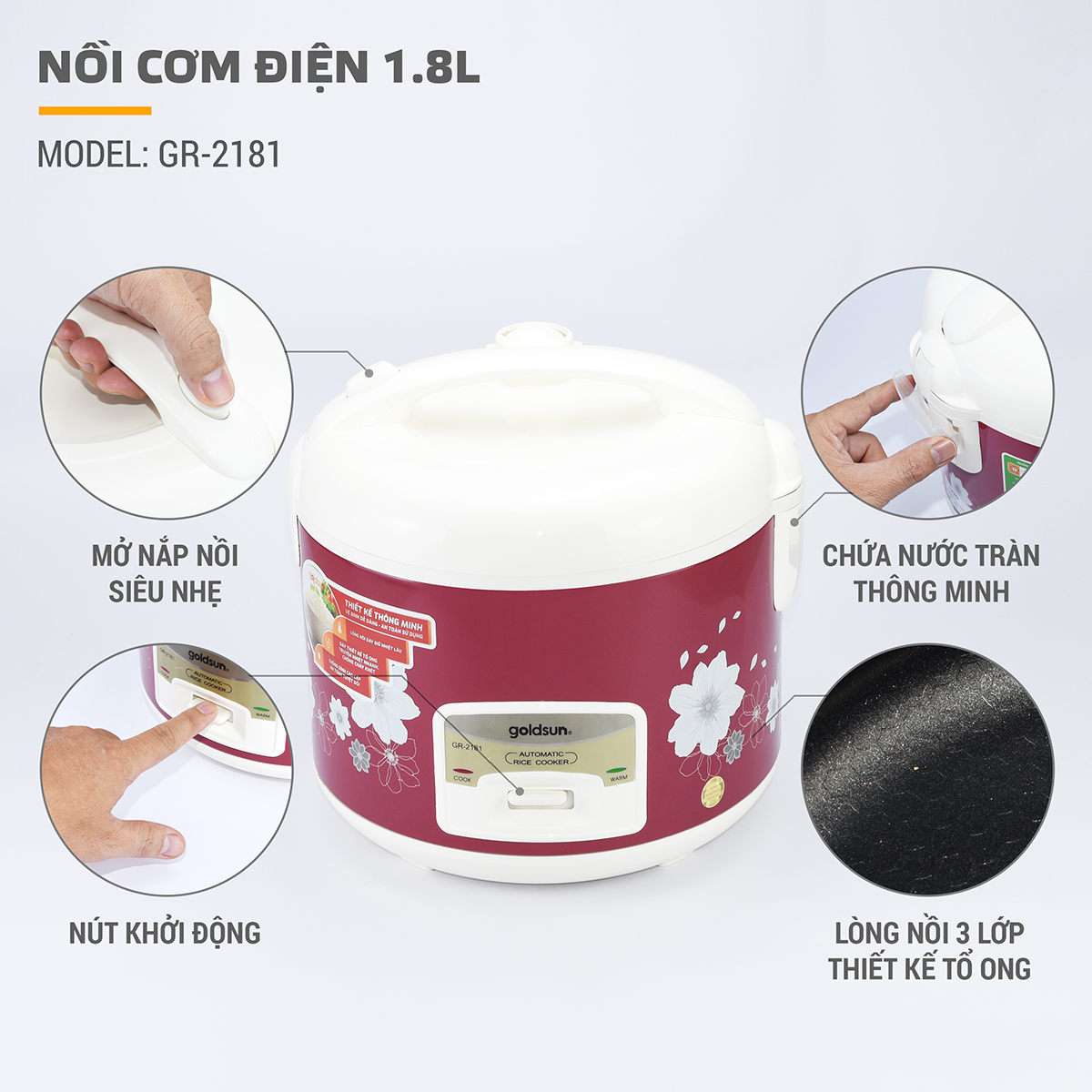 NỒI CƠM ĐIỆN CƠ 1.8L GOLDSUN CB3205