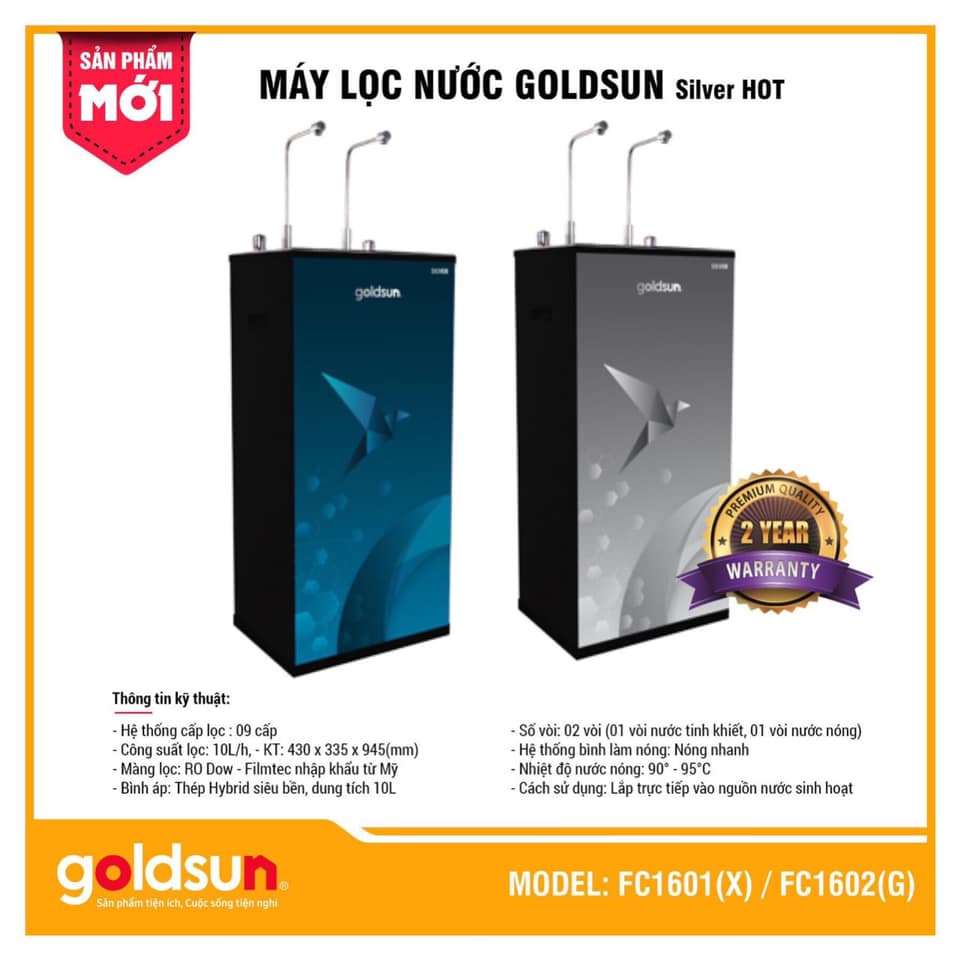 Máy lọc nước goldsun Silver Nóng - Nguội 9 cấp có vỏ tủ - FC1601(X)