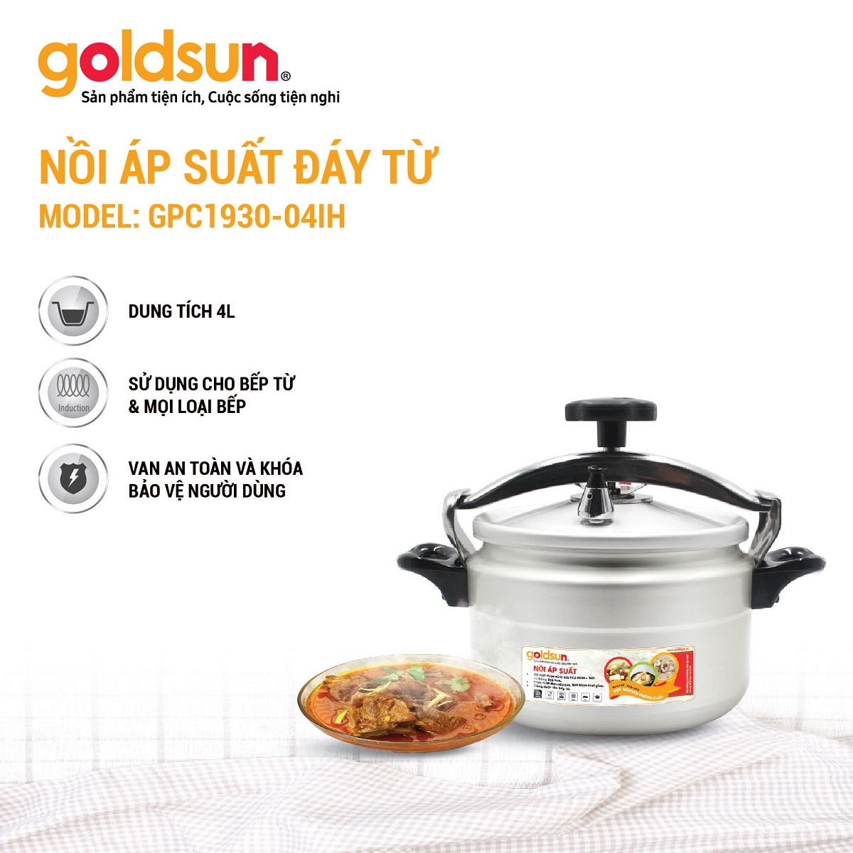 Nồi áp suất nhôm đáy từ Goldsun GPC1930-04IH