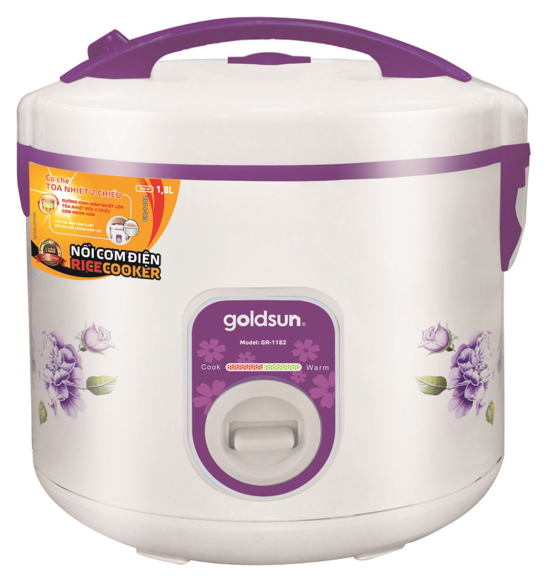 NỒI CƠM ĐIỆN CƠ 1.8L GOLDSUN GR-1182(PP)
