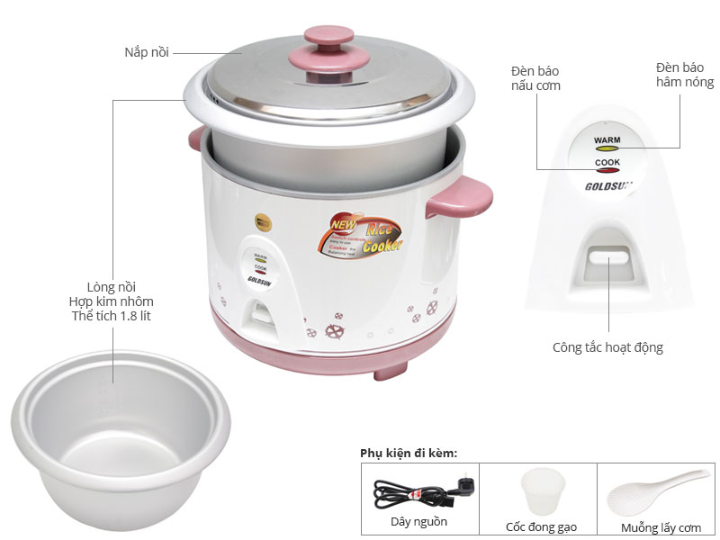 Nồi cơm điện nắp rời Goldsun 1,8 lít ARC-G18CP1