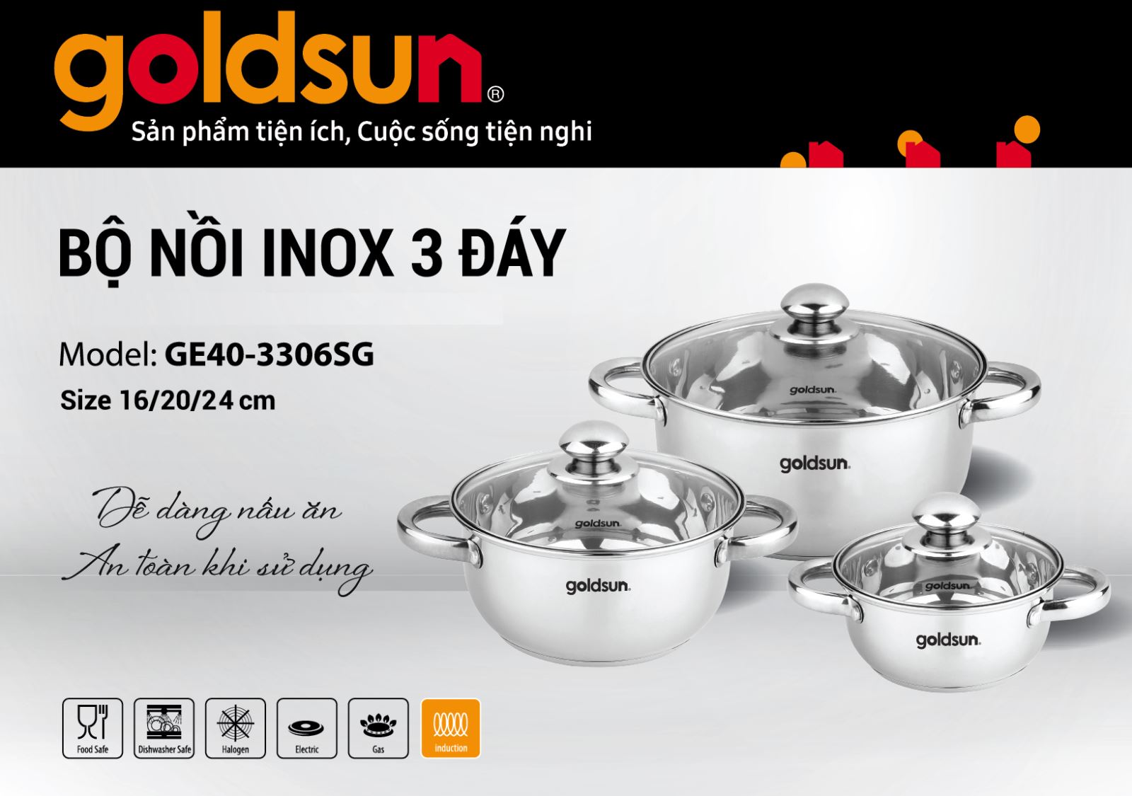 Bộ nồi inox 3 đáy GE40-3306SG