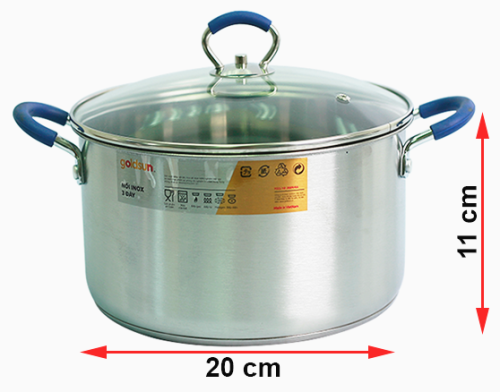 Bộ 3 nồi inox Goldsun GH18-3306SG - Quai xanh