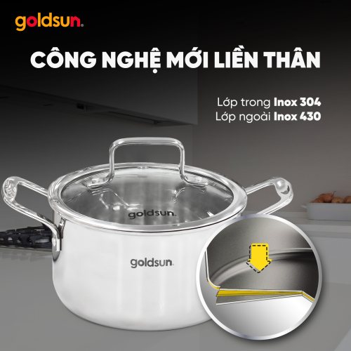 Bộ nồi Inox 3 lớp đáy liền Goldsun GPS1770-S