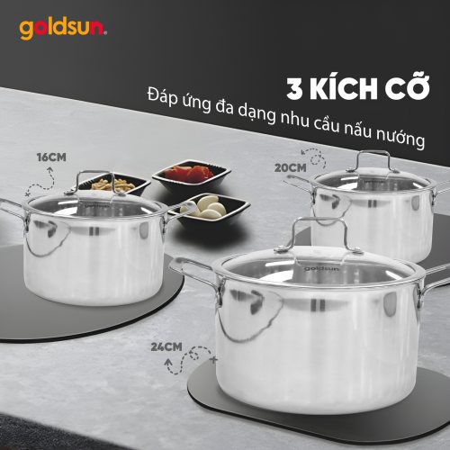 Bộ nồi Inox 3 lớp đáy liền Goldsun GPS1770-S
